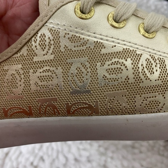 bebe Spell Out Gold Shoes, Size 10 - Picture 2 of 12